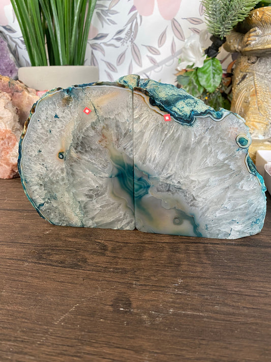 Teal (dyed) Agate Bookends set